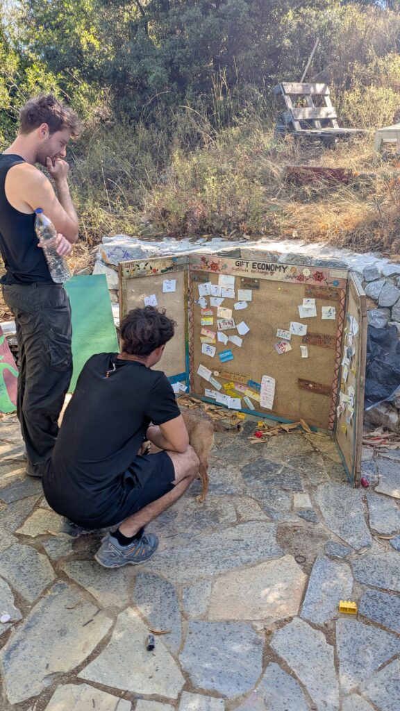 Volunteers looking at a kan ban